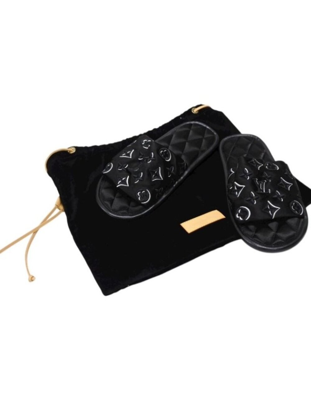 Louis Vuitton Homey Line Room Shoes Slippers Monogram Satin Canvas Black